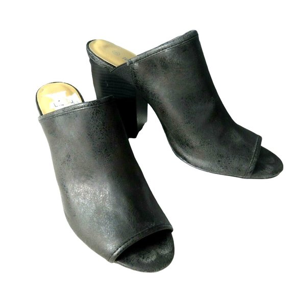 Wet Seal INDYANA Slide on Mule Heels Size 9 Black Open Toe Vegan Leather - Picture 10 of 12